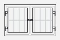 Biztonsági ajtó üveg fix thermopan típus, előtte ráccsal, nyíló ablak